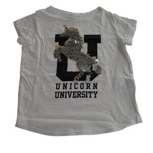 H&M Unicorn University T-Shirt Reversible Sequins Girls Size 8-10 Yrs White